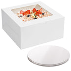 4 Pack Cake Boxes 10 Inch, Disposable Cake Transport Container, White Bakery Boxes with Large Window, for Cookies Pies Cupcakes Pastry (10×10×5 Inches)