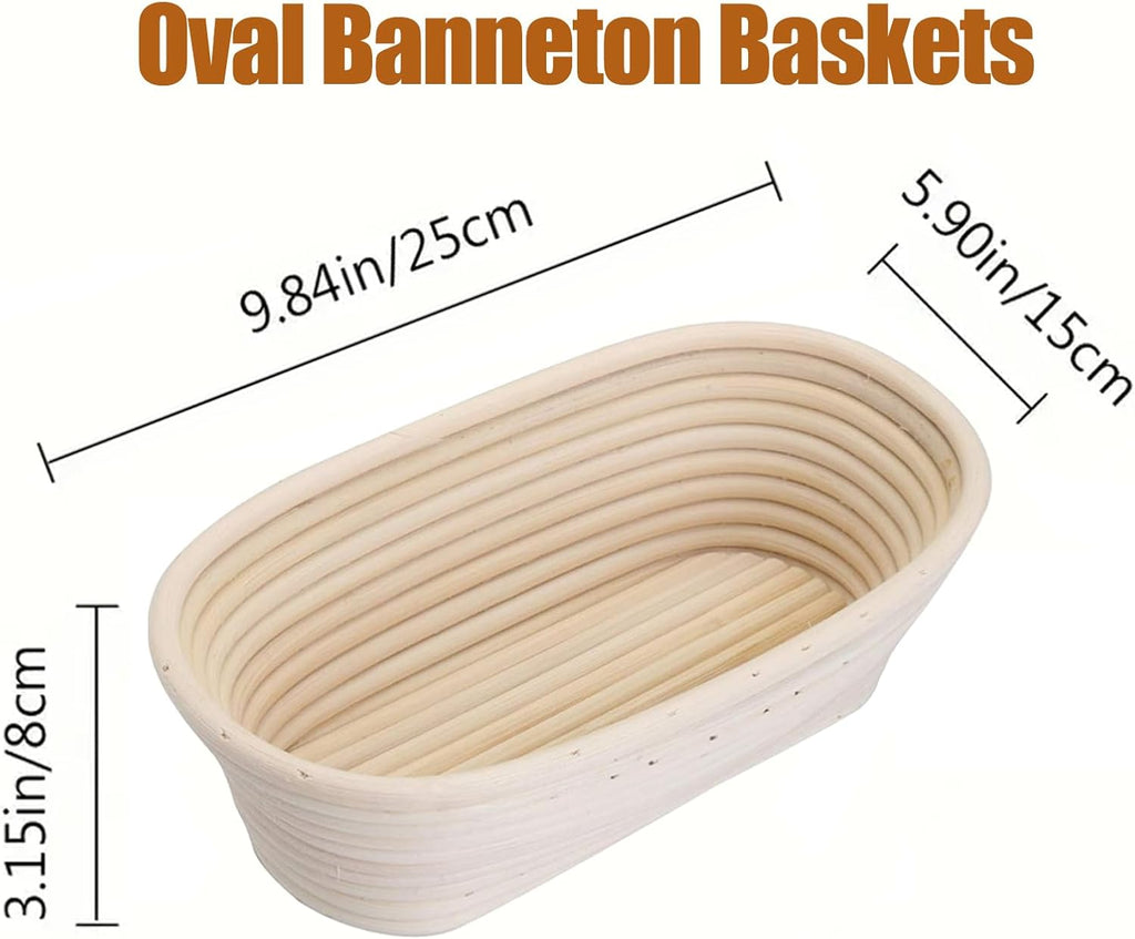 Banneton Bread Proofing Basket - 10 inch Banneton Basket Sourdough Proofing Baskets Set of 2 Oval Proofing Bowls with Liners for Professional & Home Artisan Sourdough Bread Baking Supplies