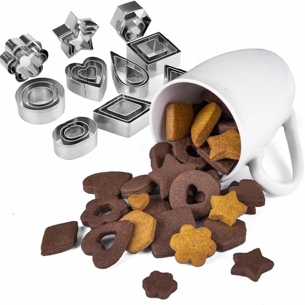 30Pcs Mini Cookie Cutter Set with Box, Small Stainless Steel Fruit Veggie Tiny Polymer Clay Cutters for Kids, Geometric Set for Biscuit Mold