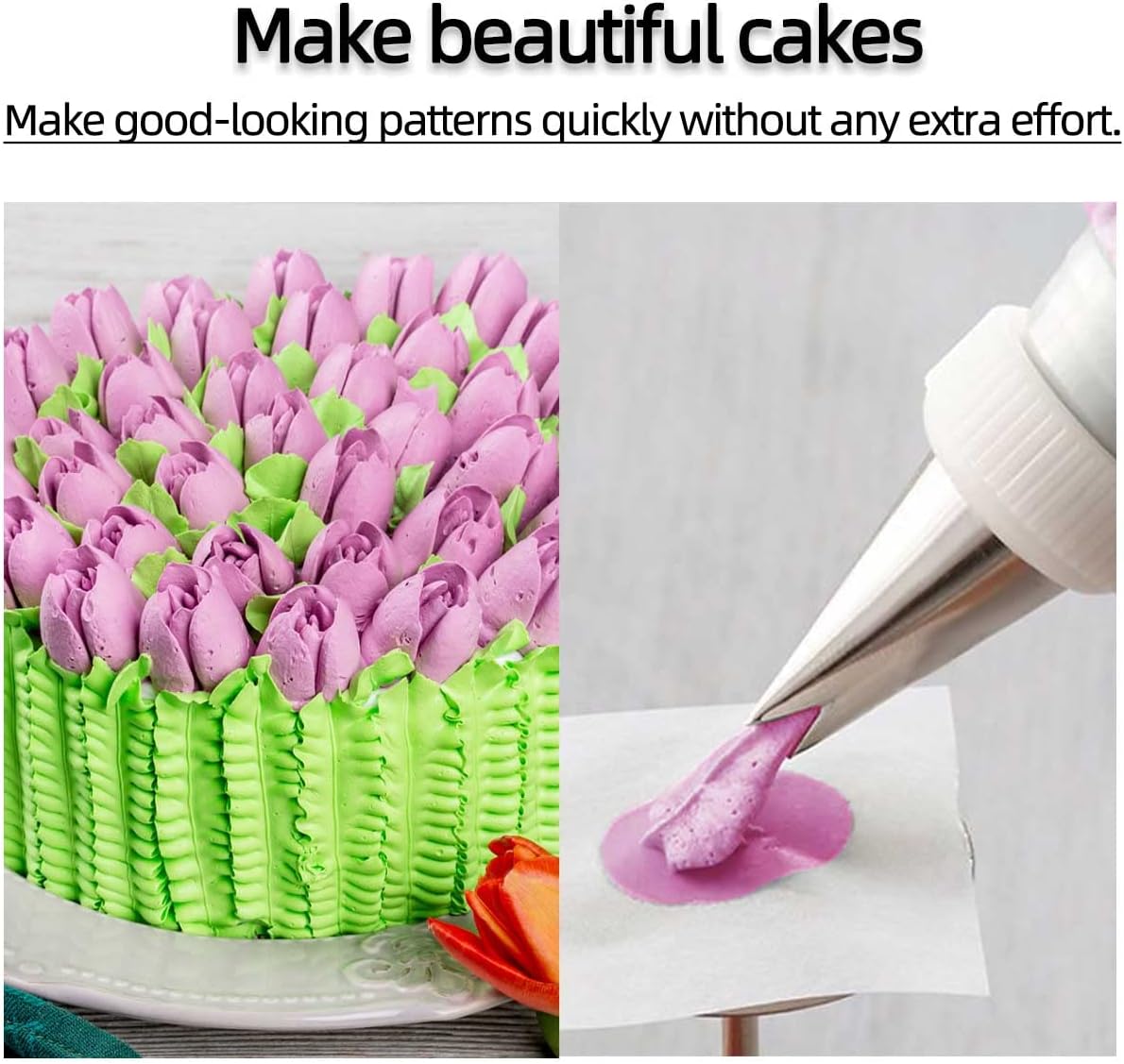 Russian Flower Piping Tips Set - 47 Pcs Cake & Cupcake Decorating Kit - 12 Icing Nozzles, 2 Leaf Tips, 30 Pastry Bags, 1 EVA Bag, 2 Couplers