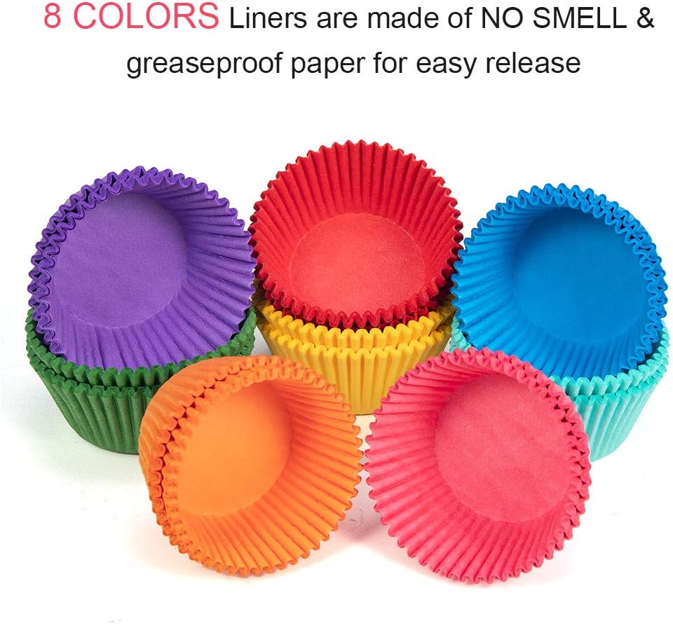 Gifbera Bright Rainbow Standard Cupcake Liners Solid Colorful Paper Baking Cups 400-Count