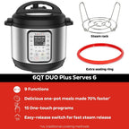 Instant Pot Duo Plus 9 w 1 elektryczny szybkowar, wolnowar, urządzenie do gotowania ryżu, parowar, urządzenie do smażenia, jogurtownica, podgrzewacz i sterylizator, zawiera aplikację z ponad 800 przepisami, stal nierdzewna, 6 litrów
