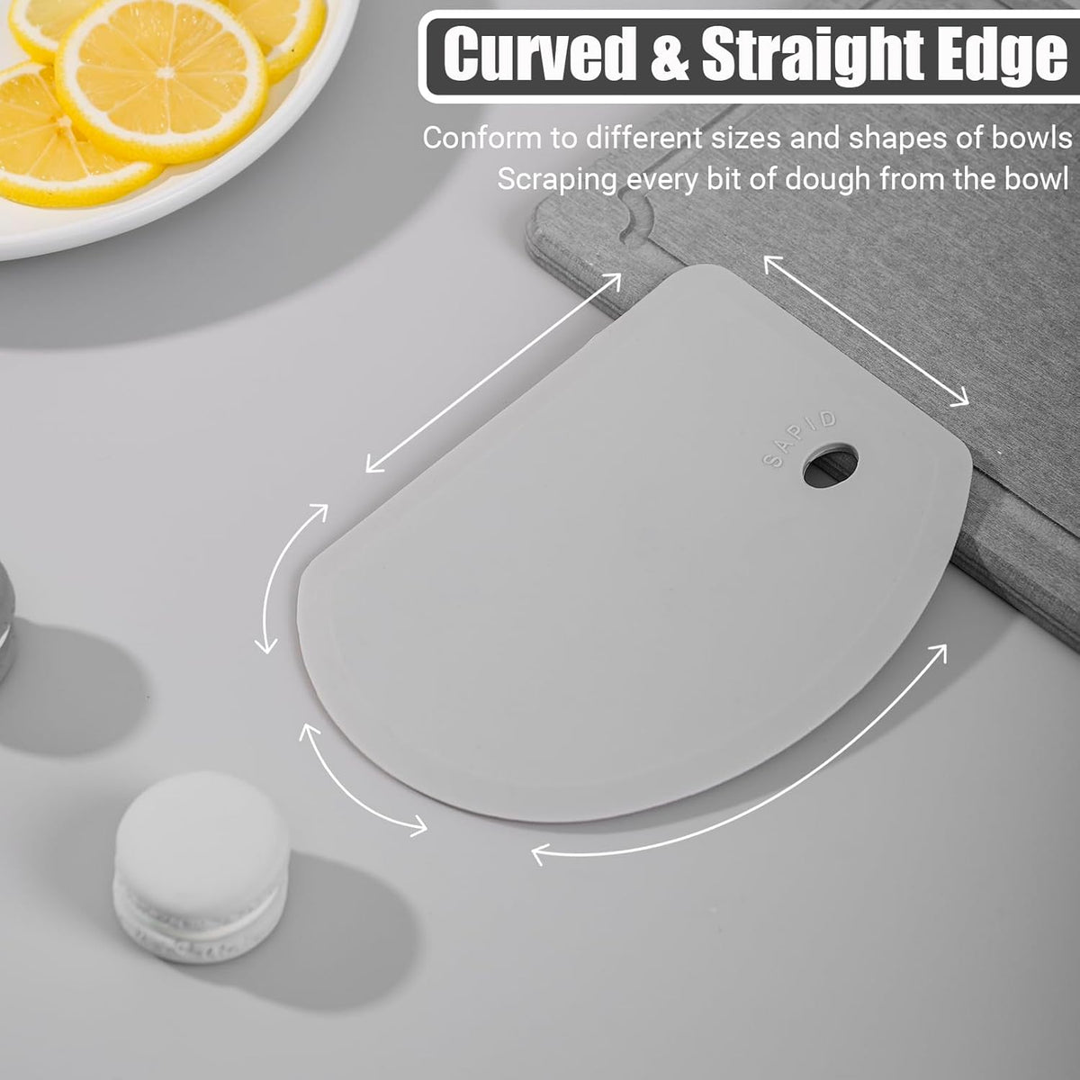 Sapid Flexible Curved Edge Silicone Bowl Scraper(5.98"x4.3"), Food Grade Dough Scraper for Baking Sourdough Bread, Cake, Multipurpose Kitchen Dish Scrapers, Easy to Clean (1, Gray)