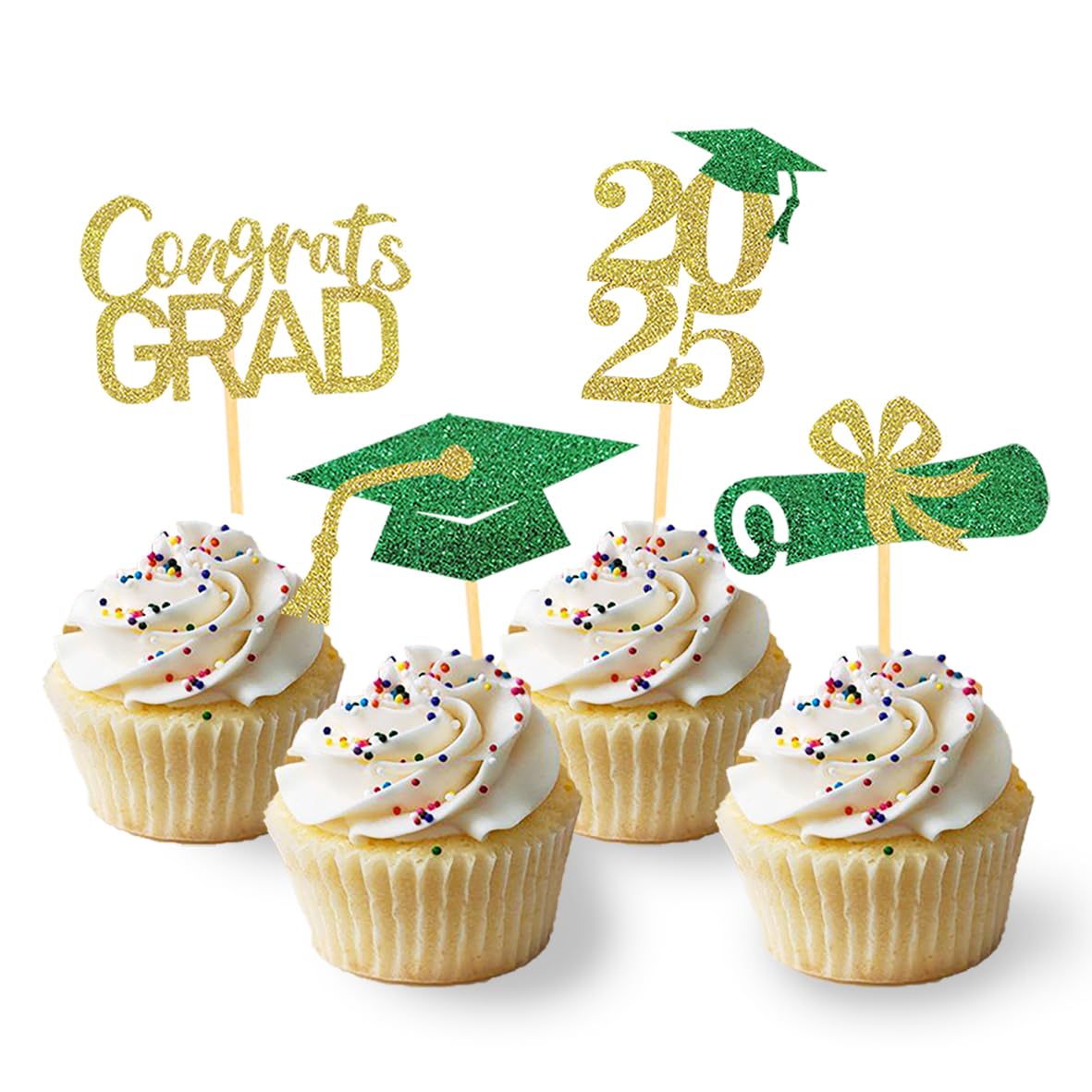 24Pcs Graduation Cupcake Toppers, Graduation Cupcake Picks for Cupcake Food Decorations - Class of 2025 Cupcake Toppers Supplies (Blue)