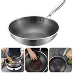 Yardwe Stainless Steel Wok Stainless Steel Cookware Flat Bottom Wok Stovetop Griddle Noodles Cooker Electric Stove Wok Deep Saute Pan Pot Nonstick Stainless Steel Griddle Pan Grilling Wok