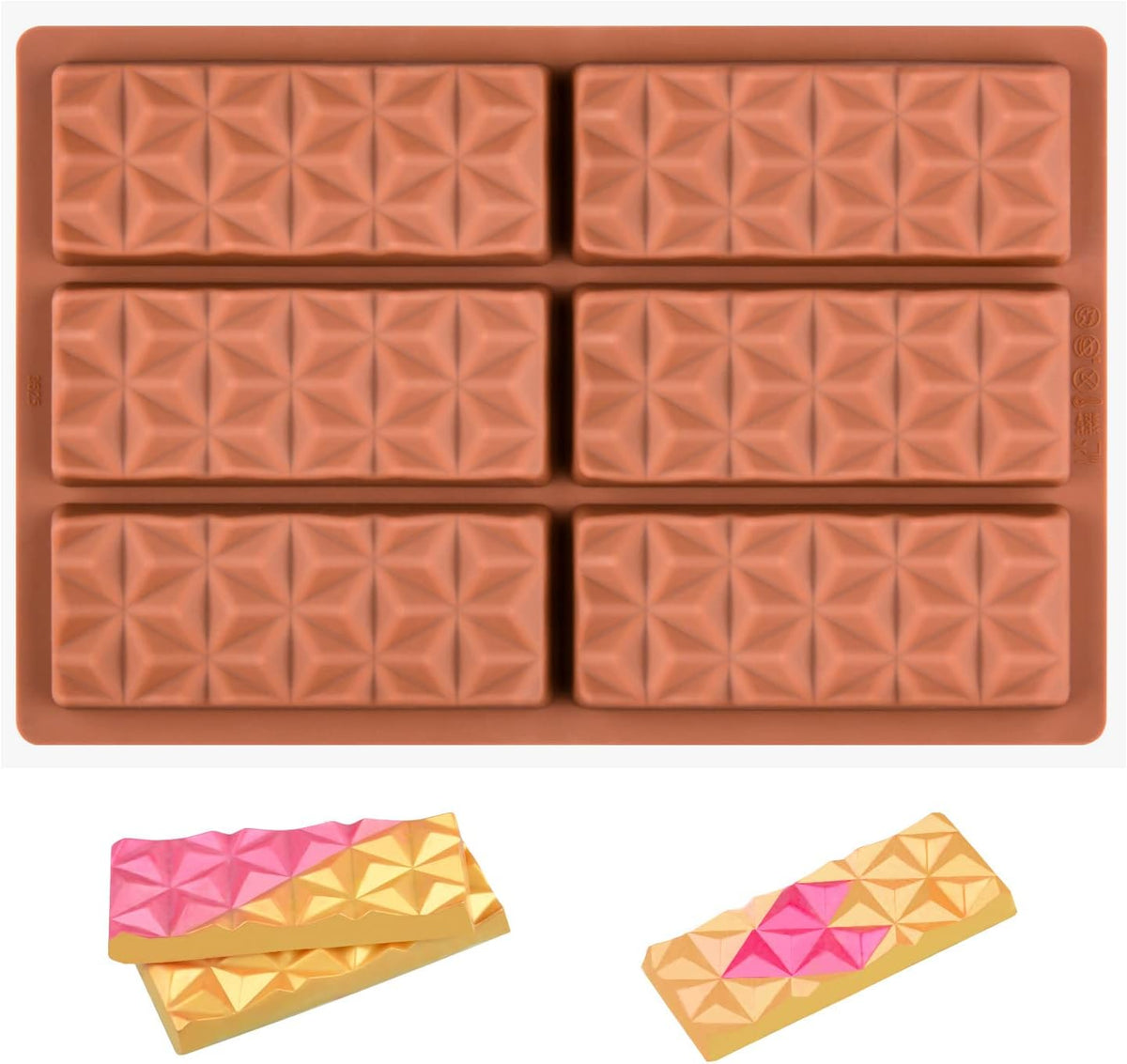1 Pc Chocolate Bar Mold Deep Dubai Break Apart Candy Molds Thick Stuffed Silicone Molds for Filling Knafeh Pistachio Chocolate Bar and Wax Melts Large (Pyramid Shape)