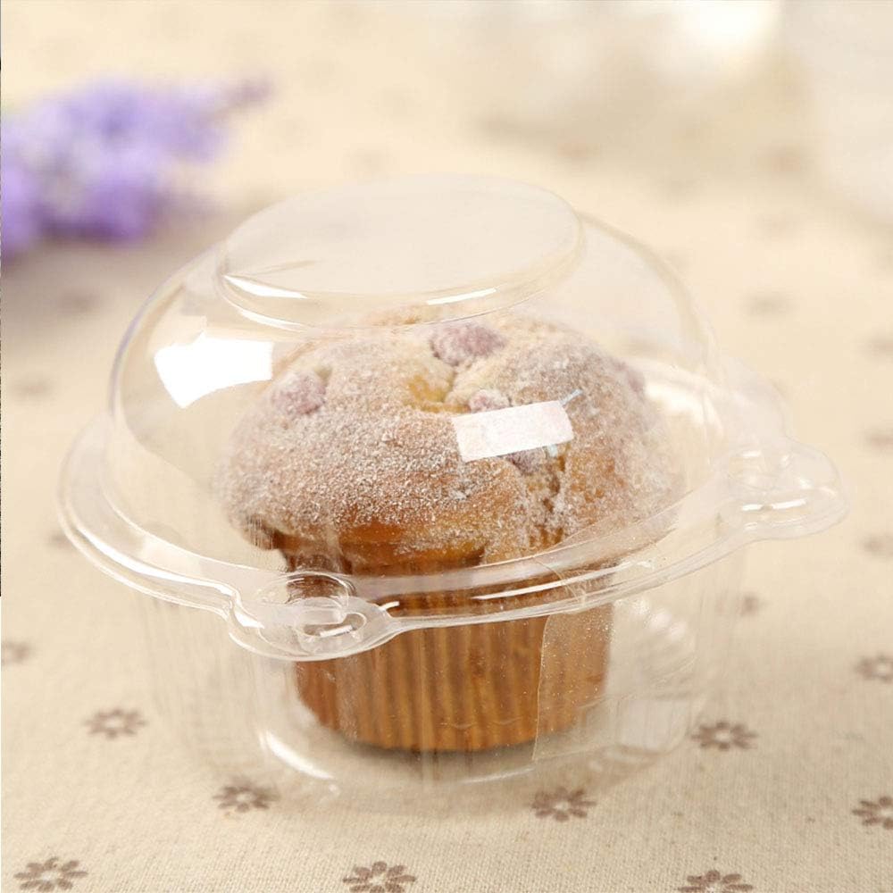 Cupcake Holders Individual,50 PC Cupcake Containers Disposable Clear Plastic Single Muffin Dome Holders Cases Individual Cupcake Boxes Bulk (white, 50 pcs)