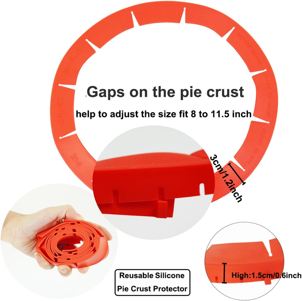 Adjustable Silicone Pie Crust Shields, Baking Protectors Cover Ring Fits 8-11.4 Inch Pies, Pie Crust Protector Cover Kitchen Tool for Baking Pie Pizza (A-A)