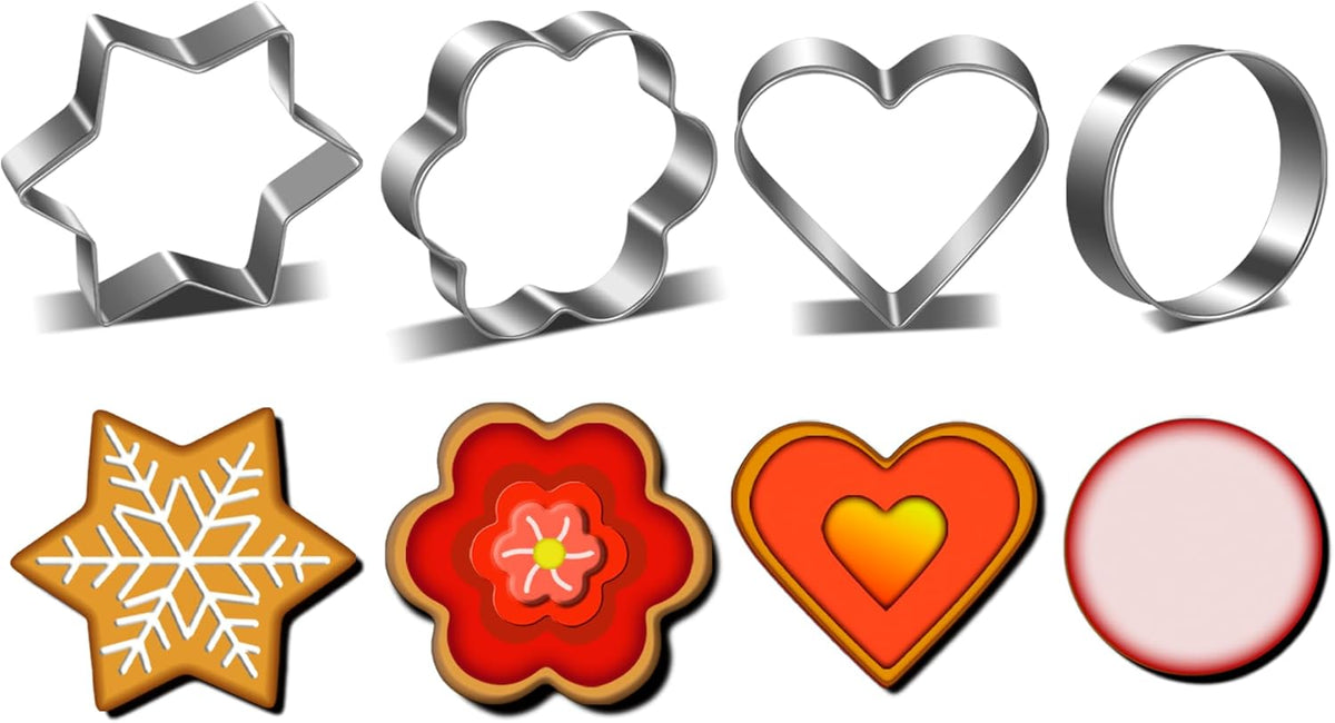 Metal Cookie Cutters Set- Heart, Star, Round, Flower - 12Pcs Cookie Cutters - Heart Star Cookie Cutter Round Small Cutter Flower Cookie Cutter for Baking