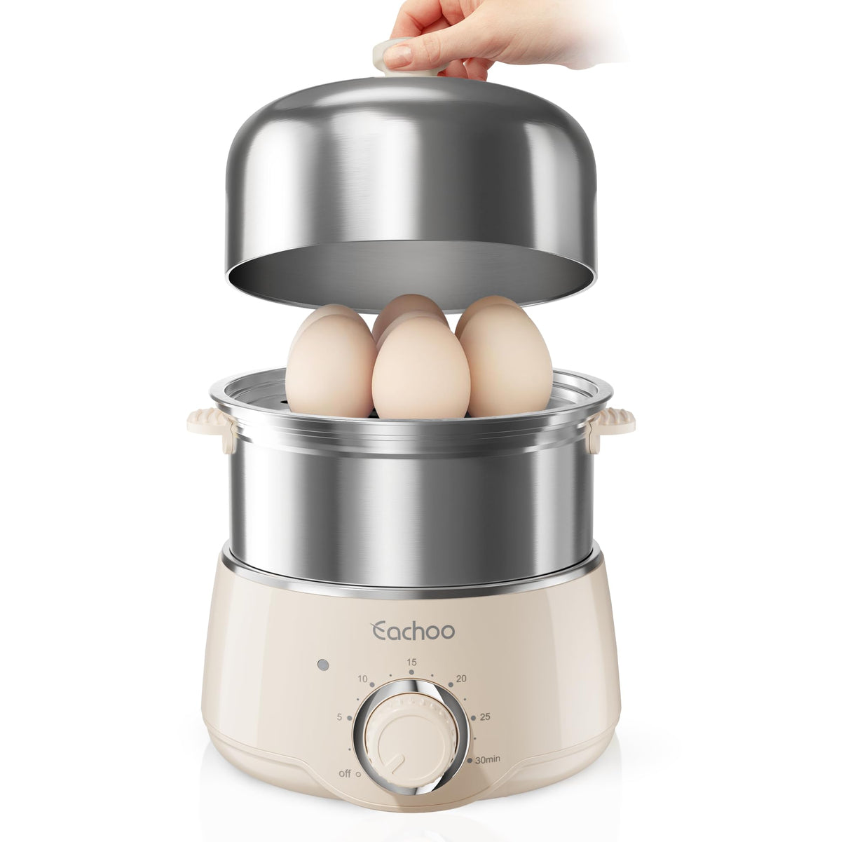 Яєчня-пароварка круто - CACHOO 14-Egg Rapid з нержавіючої сталі з 30-хвилинним таймером та автоматичним вимкненням, компактна електрична пароварка для овочів, придатна для миття в посудомийній машині, бежевий колір