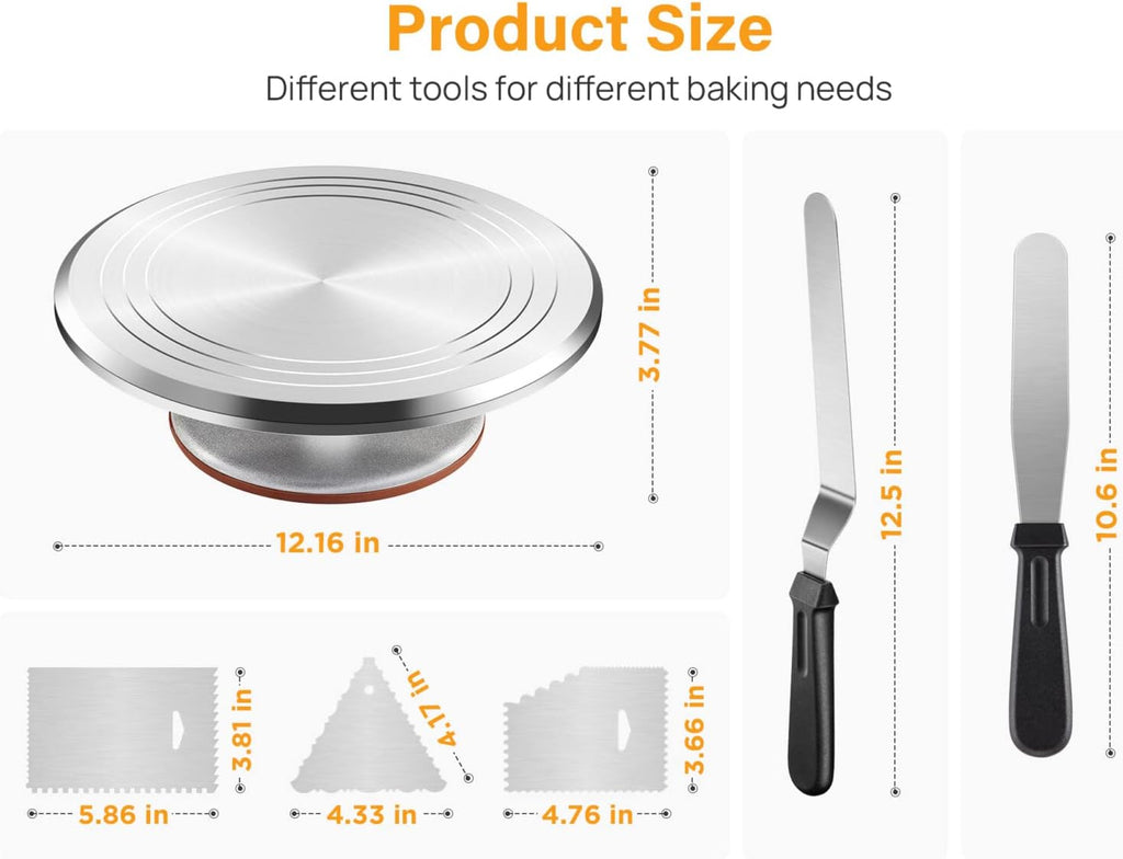 Kootek Aluminium Cake Turntable, 12 Inch Rotating Cake Stand, 35 pcs Cake Decorating Kit Supplies with 24 Numbered Icing Piping Tips, 2 Frosting Spatula, Pastry Bags and Other Baking Tools