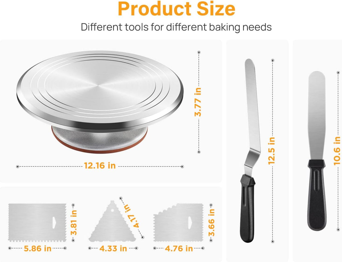 Kootek Aluminium Cake Turntable, 12 Inch Rotating Cake Stand, 35 pcs Cake Decorating Kit Supplies with 24 Numbered Icing Piping Tips, 2 Frosting Spatula, Pastry Bags and Other Baking Tools