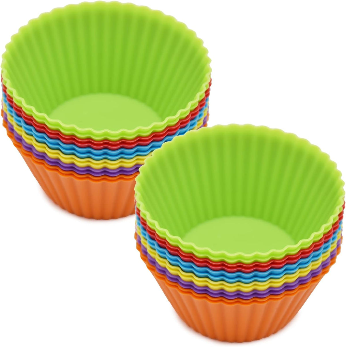 Silicone Cupcake Baking Cups 24 Pack, Reusable & Non-stick Muffin Cupcake Liners Holders Set for Party Halloween Christmas, Easy Clean Pastry Muffin Molds（Pack of 24,Multicolor）