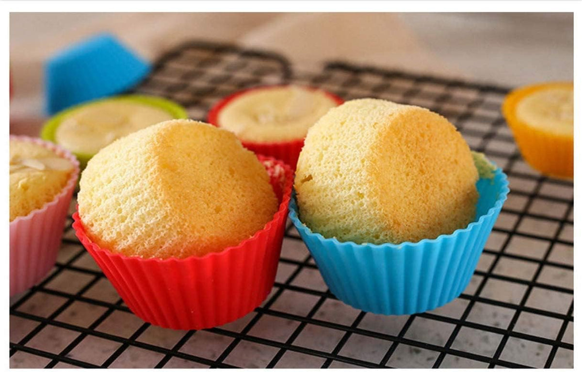 Reusable Silicone Cupcake Baking Cups 24 Pack, 2.75 inch Cups, & Non-stick Muffin Liners for Party Halloween Christmas,6 Rainbow Colors (Pack of 24,Multicolor)