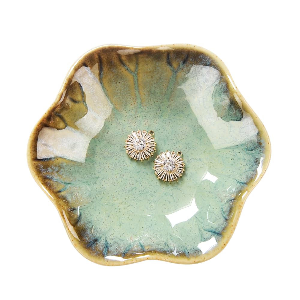Lotus Leaf Shape Ring Holder Dish, Small Key Bowl, Ceramic Trinket Tray Jewelry Dish Organizing Necklace Earrings for Mom Friend Sister, White. All Jewelries Are NOT Included.