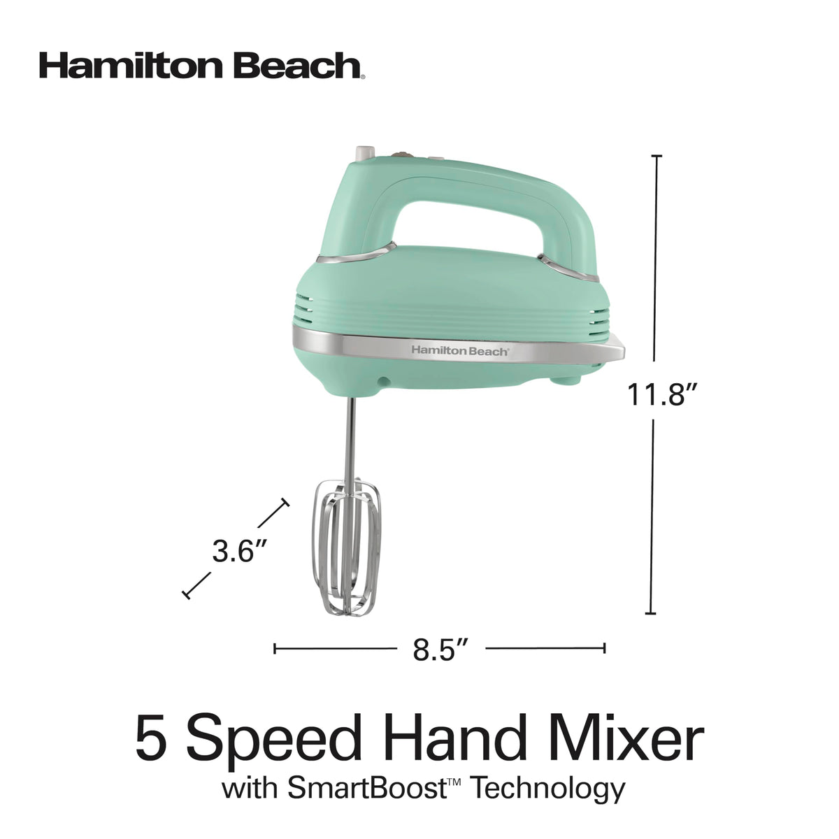 Hamilton Beach Vintage-Style 5-Speed Electric Hand Mixer, Powerful 1.3 Amp DC Motor for Effortless Mixing & Consistent Speed in Thick Ingredients, Slow Start, Beaters and Whisk, Green (62601N)