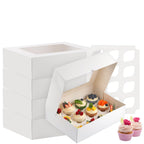 Cupcake Boxes, 2 Pack Disposable Cupcake Containers, Food Grade Cupcake Carrier 12 Count with Window and Inserts, Cupcake Transport Holders Bulk for Muffins Cookies Treats Dessert（White）