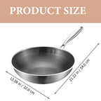 Yardwe Stainless Steel Wok Stainless Steel Cookware Flat Bottom Wok Stovetop Griddle Noodles Cooker Electric Stove Wok Deep Saute Pan Pot Nonstick Stainless Steel Griddle Pan Grilling Wok