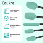 Coukre Silicone Spatula Set of 5,High Temperature Resistant, Food Grade Silicone, Dishwasher Safe, for Baking, Cooking (Aqua Green)