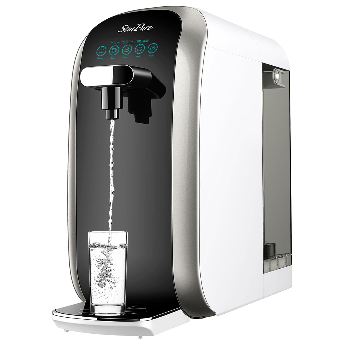 SimPure Y7P-BW UV Countertop Filtr do wody z odwróconą osmozą, certyfikat NSF/ANSI 58, 4-stopniowy system filtracji wody RO, oczyszczacz wody do domu, 4:1 Pure to Drain, bez BPA (nie wymaga instalacji)