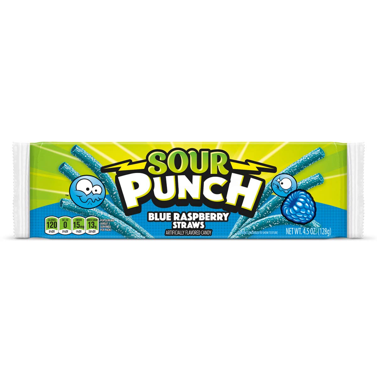 Sour Punch Straws, Sweet & Sour Flavored Soft, Chewy Candy, Tray, Blue Raspberry , 2 Ounce (Pack of 24)