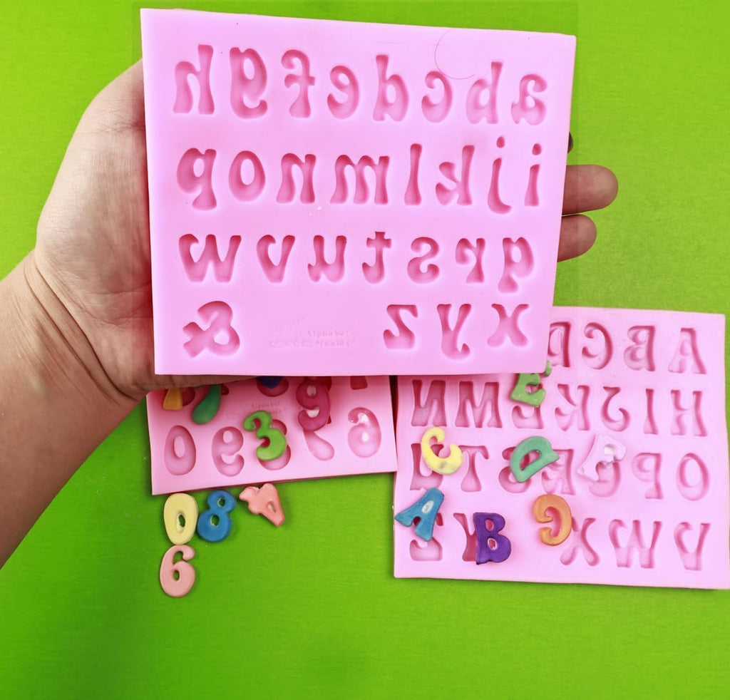 Letters Molds and Numbers Molds, Silicone Fondant Mold Chocolate Molds, 0-9 Number and 26 Letters Silicone Molds for Baking Desserts and Cake Decoration (3 pack)