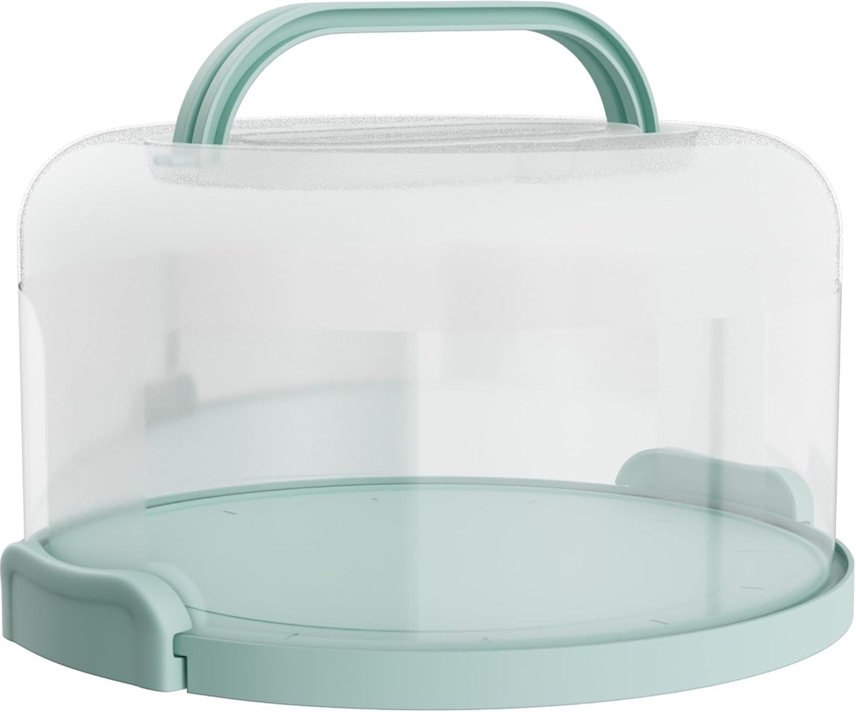 Cake Carrier with lid and Handle - Multipurpose Cake Stand with Lid for 10” Cake, Pie, Cupcakes - Cake Holder & Lid, Plastic Cake Container, Round Cake Cover for Transport & Storage (Seafoam Green)