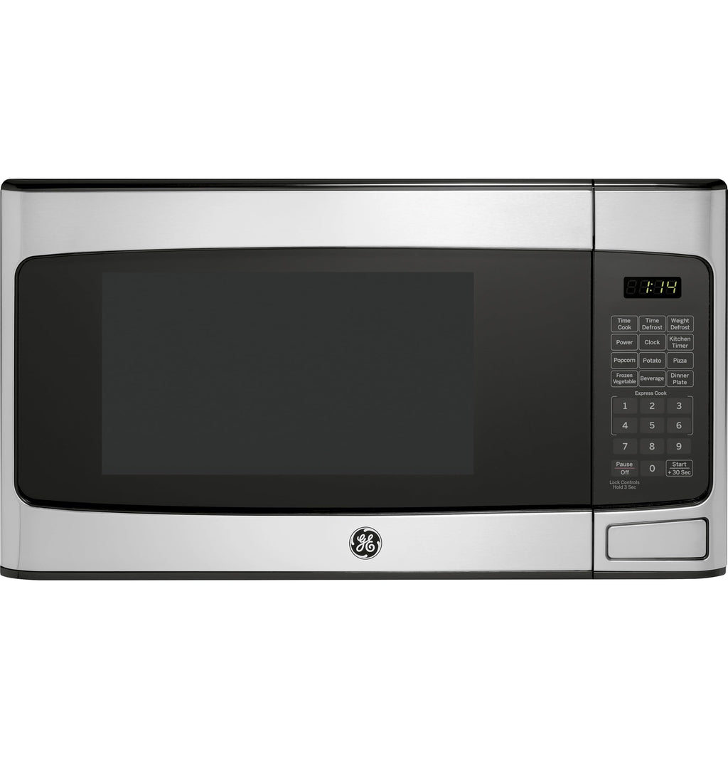 Kuchenka mikrofalowa GE Countertop, kompaktowa 1,1 stopy sześciennej, moc 950 watów, 6 automatycznych ustawień gotowania, technologia blokady dziecięcej, niezbędne wyposażenie kuchni na blacie, w akademiku lub mieszkaniu, stal nierdzewna