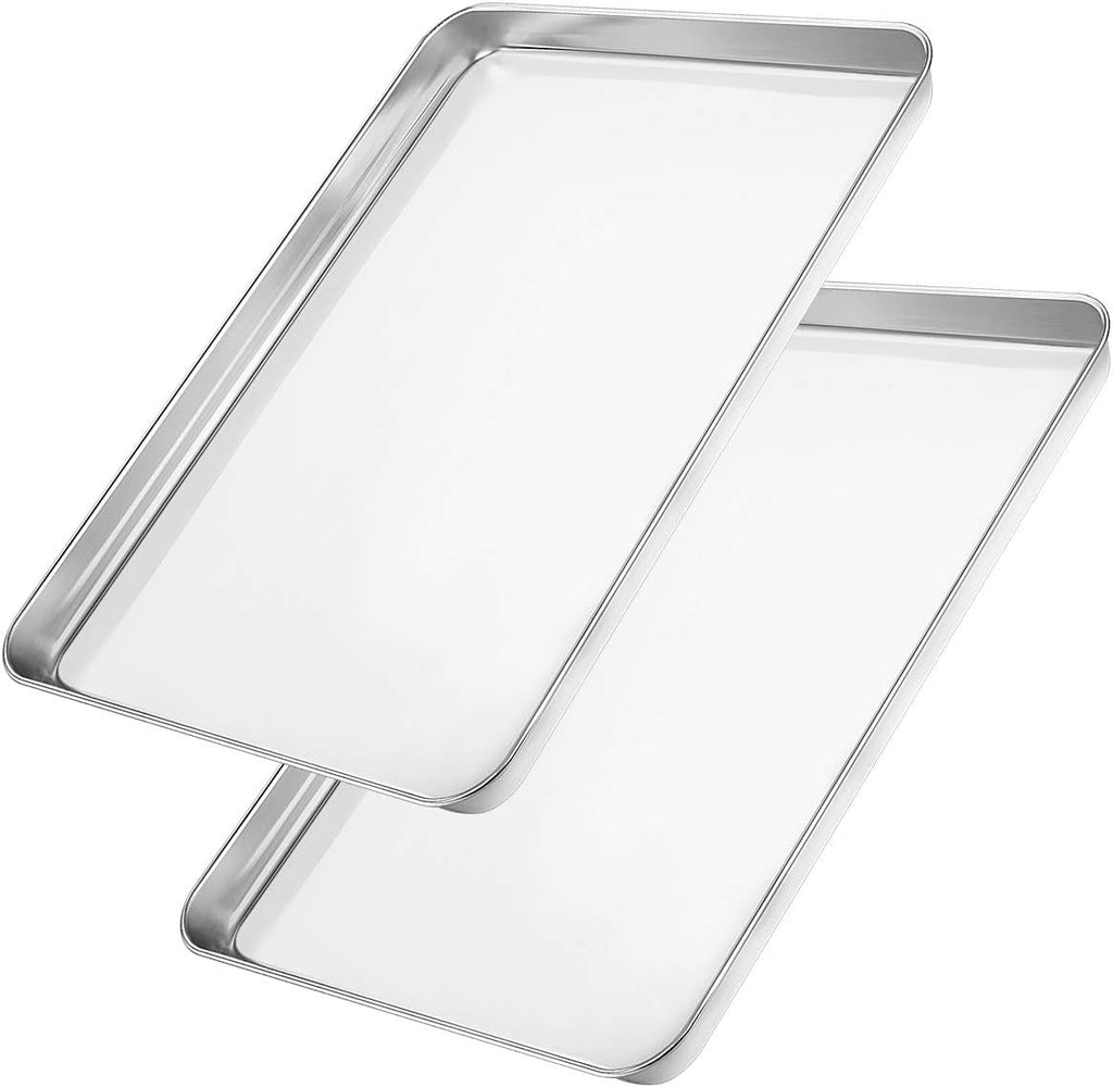 Wildone Baking Sheet Set of 2 - Stainless Steel Cookie Sheet Baking Pan, Size 16 x 12 x 1 inch, Non Toxic & Heavy Duty & Mirror Finish & Rust Free & Easy Clean