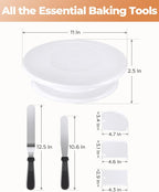 Kootek Cake Decorating Kit Baking Supplies Cake Turntable with 2 Frosting Straight Angled Spatula 3 Icing Smoother Scrapers Baking Accessories Tools for Beginners and Pros, White