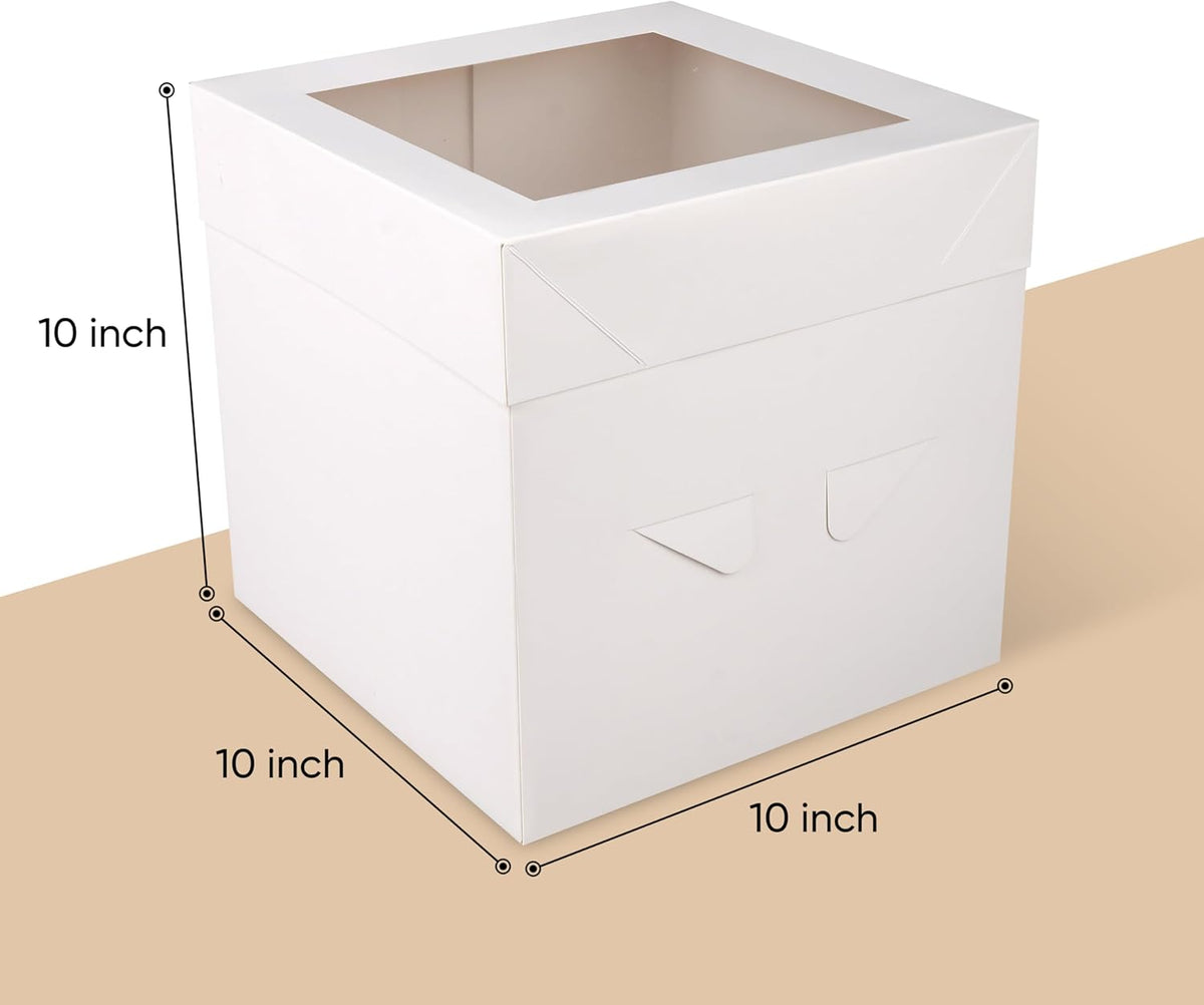 Cakebon Cake Boxes with Boards - 10 Inch Round Cake Drum White (1-pack) - Box With Window for Birthdays, Weddings and Parties