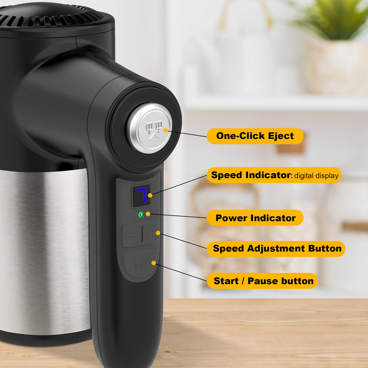 Cordless Hand Mixer, Digital Display 7 Speed Rechargeable Electric Mixer Handheld with 6 Stainless Steel Attachments Whisks Beaters Dough Hooks & Storage Base, Kitchen Blender for Baking, Eggs, Cakes