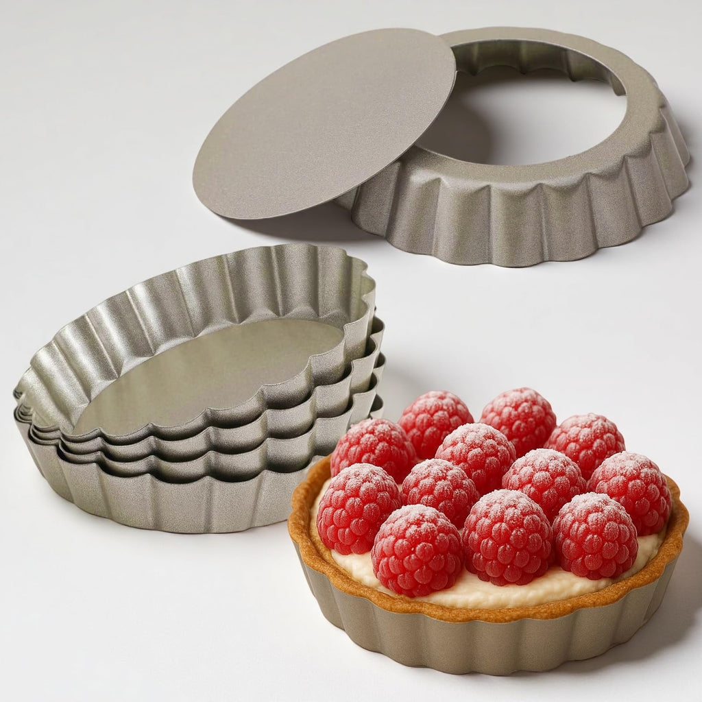 11 & 9 Inch Round Tart Pans with 2Pcs 4'' Mini Pans. Removable Bottom, Non-Stick Coating, Rugged Carbon Steel for Tart Quiche Pie Making. Gift for Christmas Thanksgiving Party Festival Family