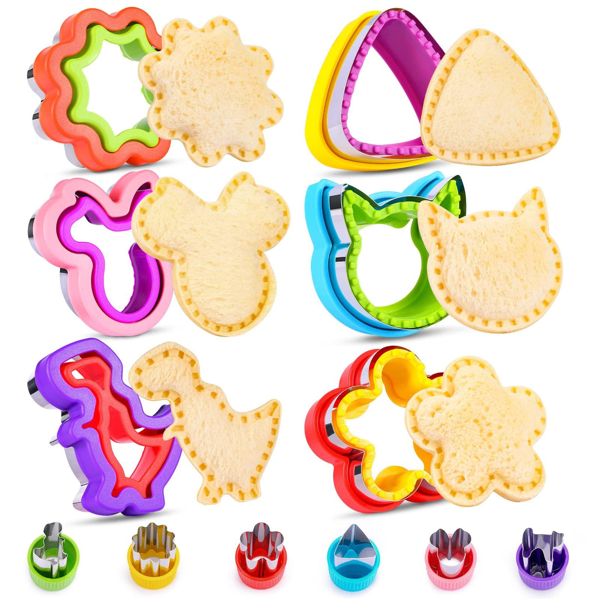 HINZER Sandwich Cutter and Sealer Set Uncrustables Maker 4 Pcs Bread Decruster Pancake Maker Heart Square Circle Dinosaur Shape DIY Cookie Cutters Gift for Kids Adult Boys Girls