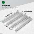 AMAGABELI GARDEN & HOME Baguette Bread Pan 15" x 13" Nonstick Perforated Baguette Tray French Bread Baking 4 Wave Loaf Bake Mold Toast Cooking Baker Molding Gutter Oven Toaster Dishwasher Safe Silver