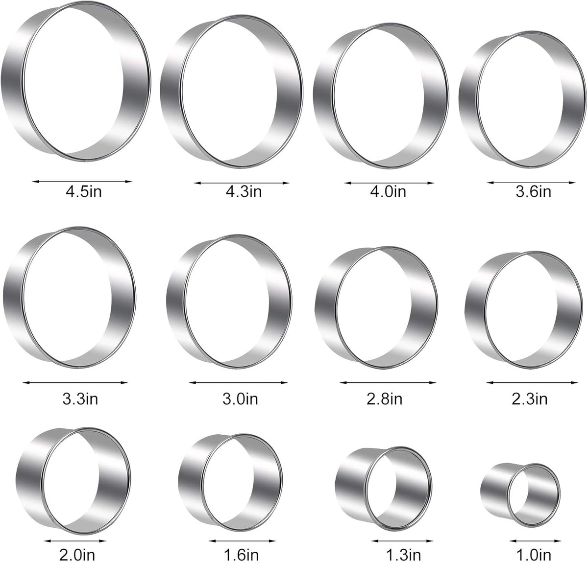 Round Cookie Cutters Set 12 Pieces Bistcuit Cookie Cutters Circle Pastry Cutters Round Donut Ring Molds for Baking for Pastries Doughs Doughnuts