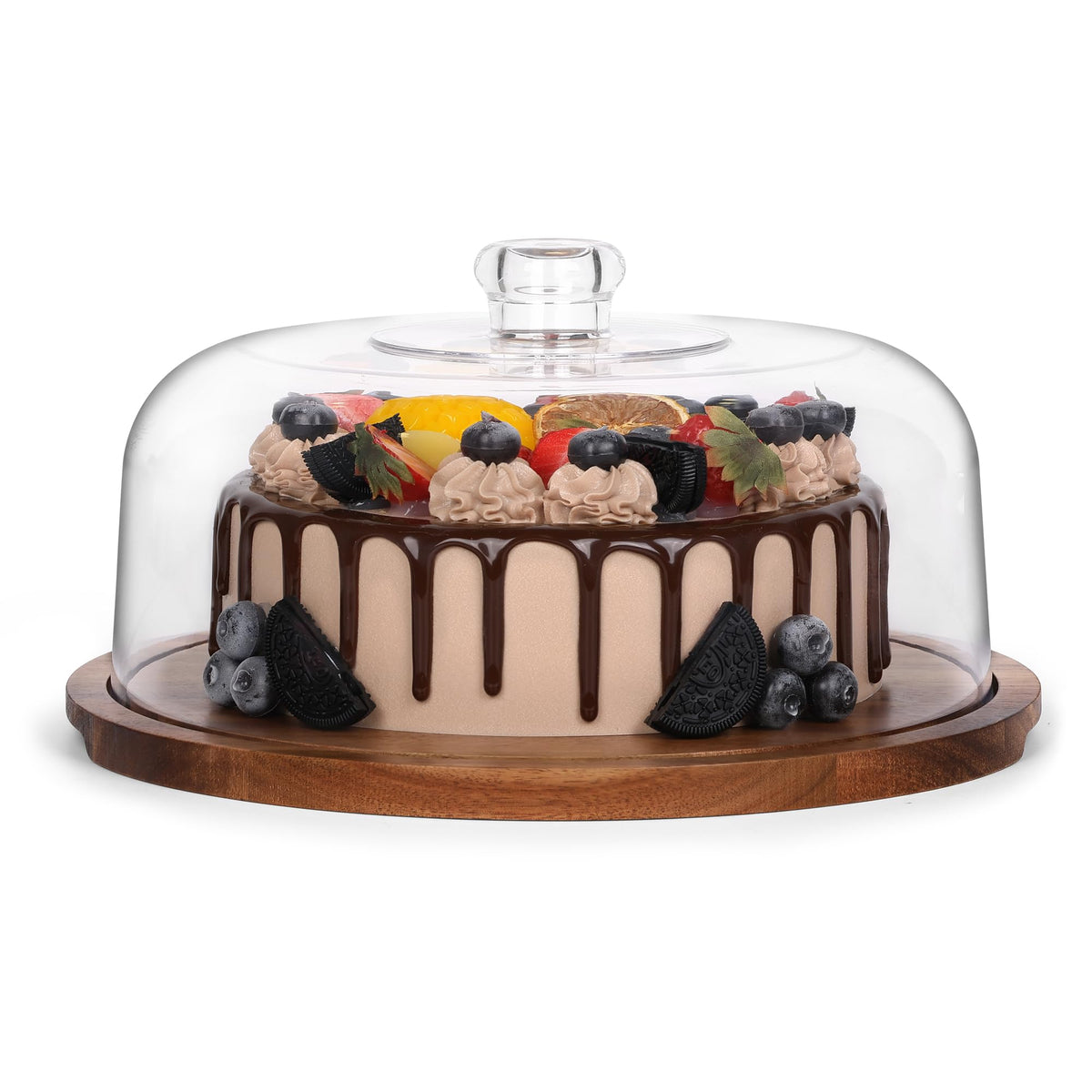 Bellsal Cake Stand with Dome Lid, 12in Acacia Wood Cake Plate with Cover, Wooden Cake Display Stand with Acrylic Dome, Cake Decorating for Baking Gifts, Birthday Kitchen Party, Weddings