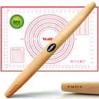 Walfos Marble Rolling Pin With Wooden Handles & Wood Cradle, 16.5 Inch Marble Rolling Pins For Making Pizza Dough And Tortillas, Dough Roller For Pie Crust, Cookie, Pasta (Gray & White)