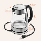 Speed-Boil Electric Kettle For Coffee & Tea - 1.7L Water Boiler 1500W, Borosilicate Glass, Easy Clean Wide Opening, Auto Shut-Off, Cool Touch Handle, LED Light. 360° Rotation, Boil Dry Protection
