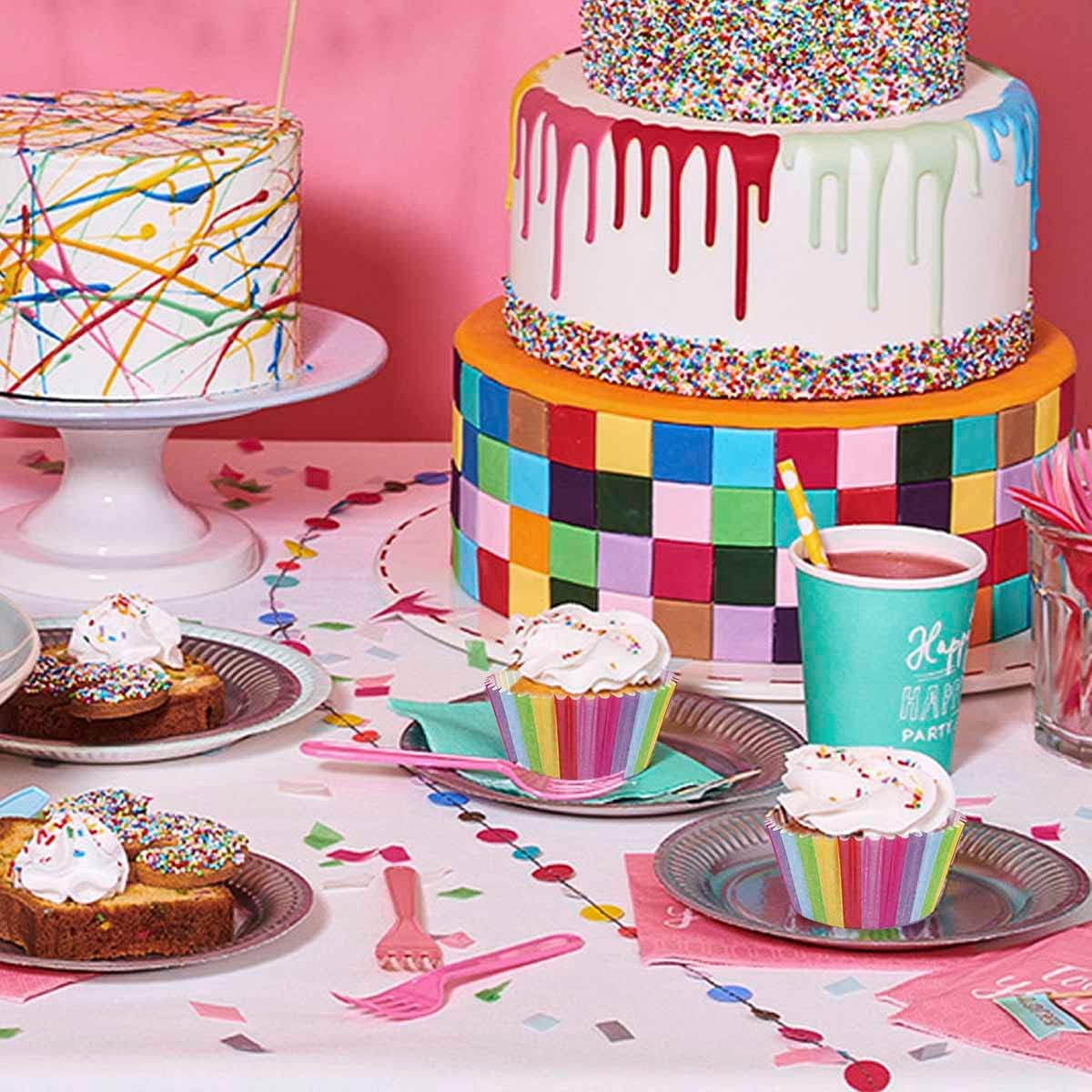 100 Pack Rainbow Cupcake Liners - Standard Size, Greaseproof Paper Muffin Liners for Birthday Party, Wedding Cake, Colorful Cupcake Wrappers