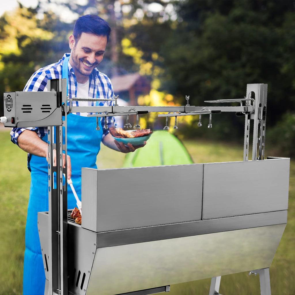 ZZZZS BBQ Rotisserie Grill Roaster Charcoal Roast Machine 132LBS Charcoal Bearing Lamb Spit Roaster Hog Roasting Machine na piknik na świeżym powietrzu Camping Wysokość regulowana, z przegrodą
