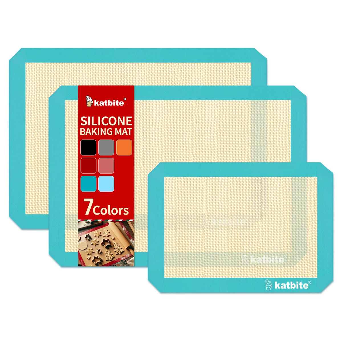 Silicone Baking Mat, Katbite Large Baking Mat Set of 3-2 Half Sheets Mats (11 5/8" x 16 1/2") + 1 Quarter Baking Sheets, Reusable & Nonstick Bakeware Mats for Cookies, Macarons, Bread and Pastry