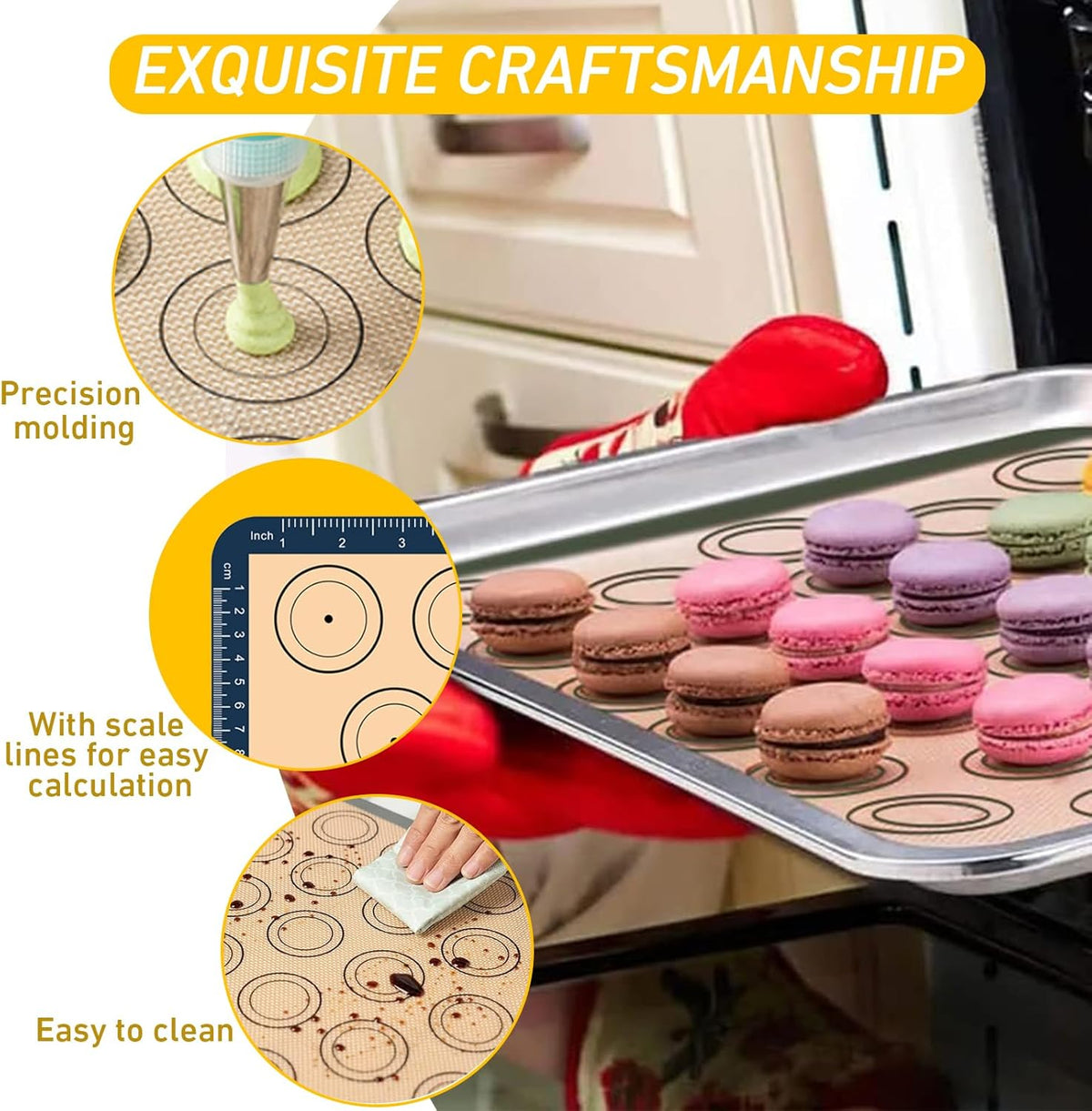 Macaron Silicone Baking Mats - Set of 2 Non Stick Silicon Macaroon Baking Sheet Cookie Cake Liner