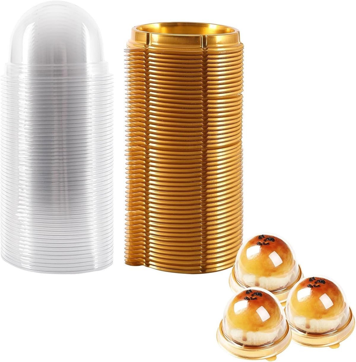 Hewnda 50 Pack 2 Inch Clear plastic mini cake box muffins box cookies cookies muffins dome box wedding birthday gift box(Gold)