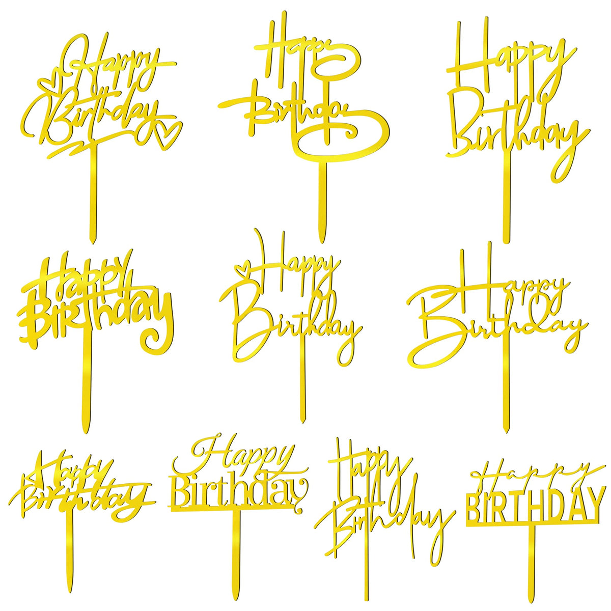 10 PCS Black Happy Birthday Cake Topper Acrylic Cupcake Topper A Series of Birthday Cake Supplies Decorations