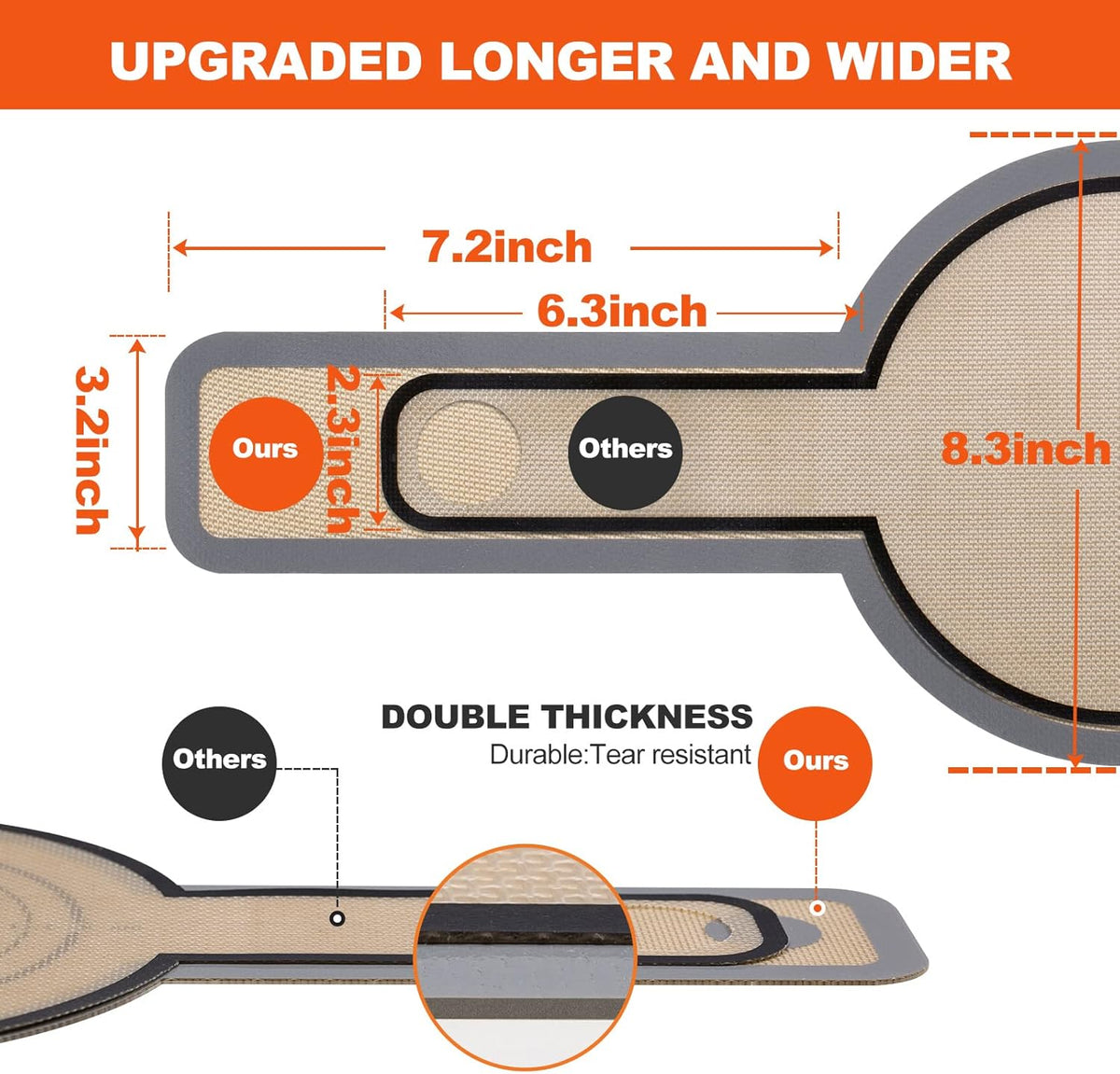 Silicone Bread Sling Dutch Oven - Best Japan Silicone Non-Stick & Easy Clean Reusable Baking Mat With Extra Long Handles, 2 Grey Set for Transferable Dough