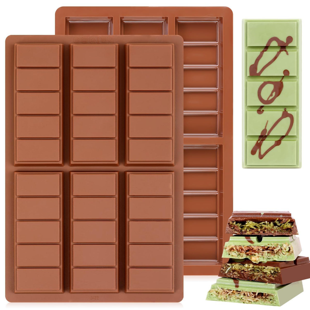 Chocolate Bar Mold - Non-Stick Chocolate Molds, Food Grade Silicone Deep Mold for Dubai Pistachio, Candy, Snacks