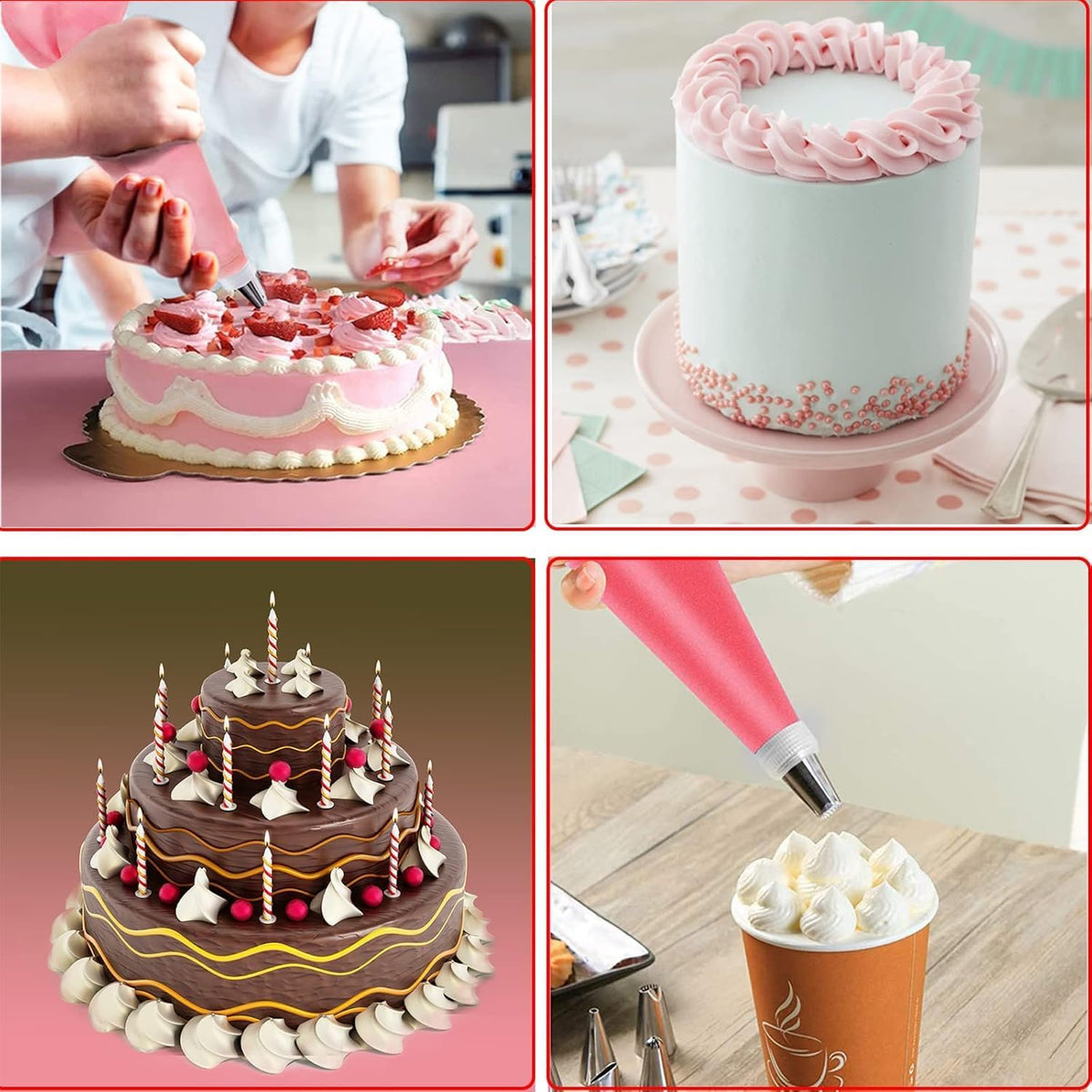 Reusable Cotton Piping Bags and Tips Set- Frosting Piping Kit for Baking 6pcs Large Stainless Icing Tips for Cake Decorating- Icing Bag,Coupler I Professional Cupcake Kit
