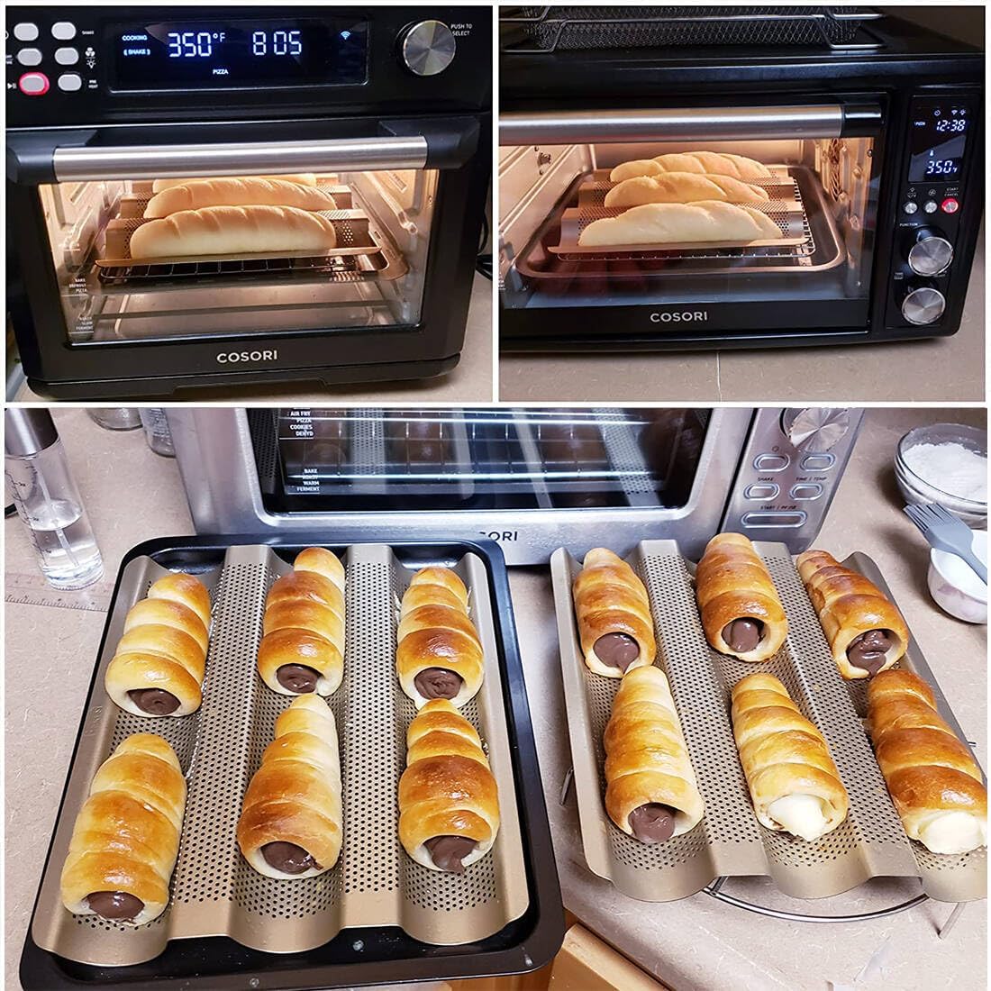Baguette Pan, French Bread Baking Pan Perforated 3 Loaves Long Italian Bread Pan Mold Nonstick Baguettes Bakery Tray with Proofing Cloth,15"x11"