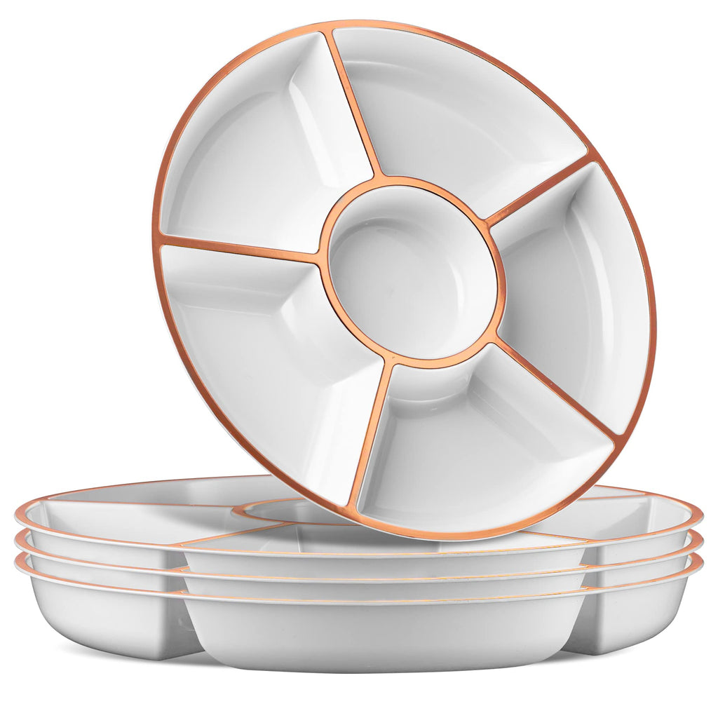 Plasticpro 6 Sectional Round Plastic Serving Tray/Platters Clear Pack of 2